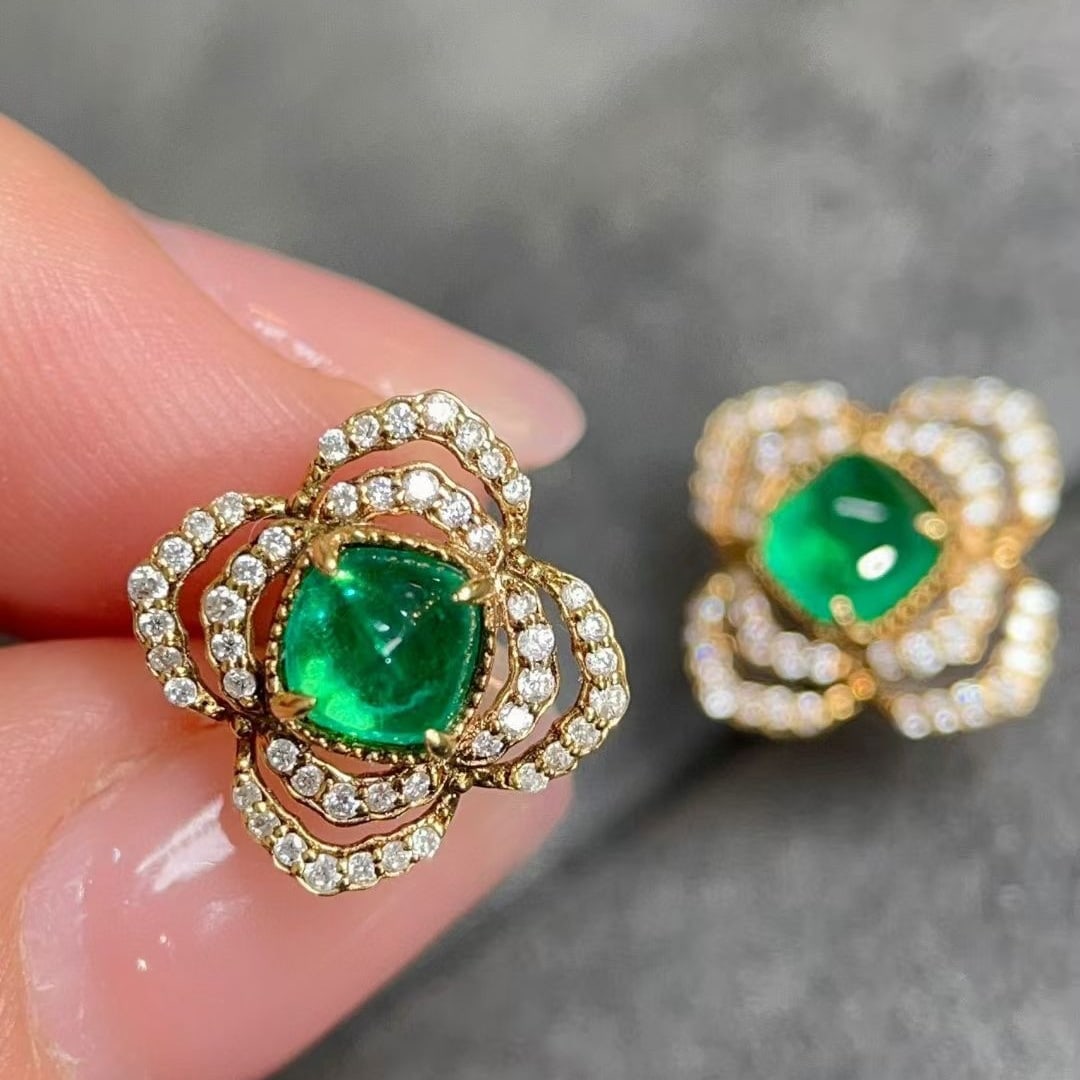 14k Gold 1.78 Ctw Natural Emerald & Diamond Earrings - 5