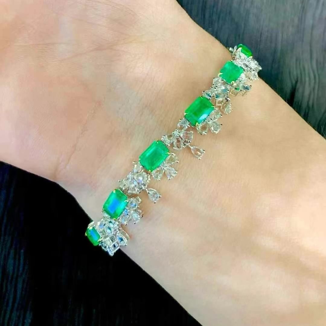 14k Gold 8.5 Ct Natural Emerald & Sapphire Bracelet - 5