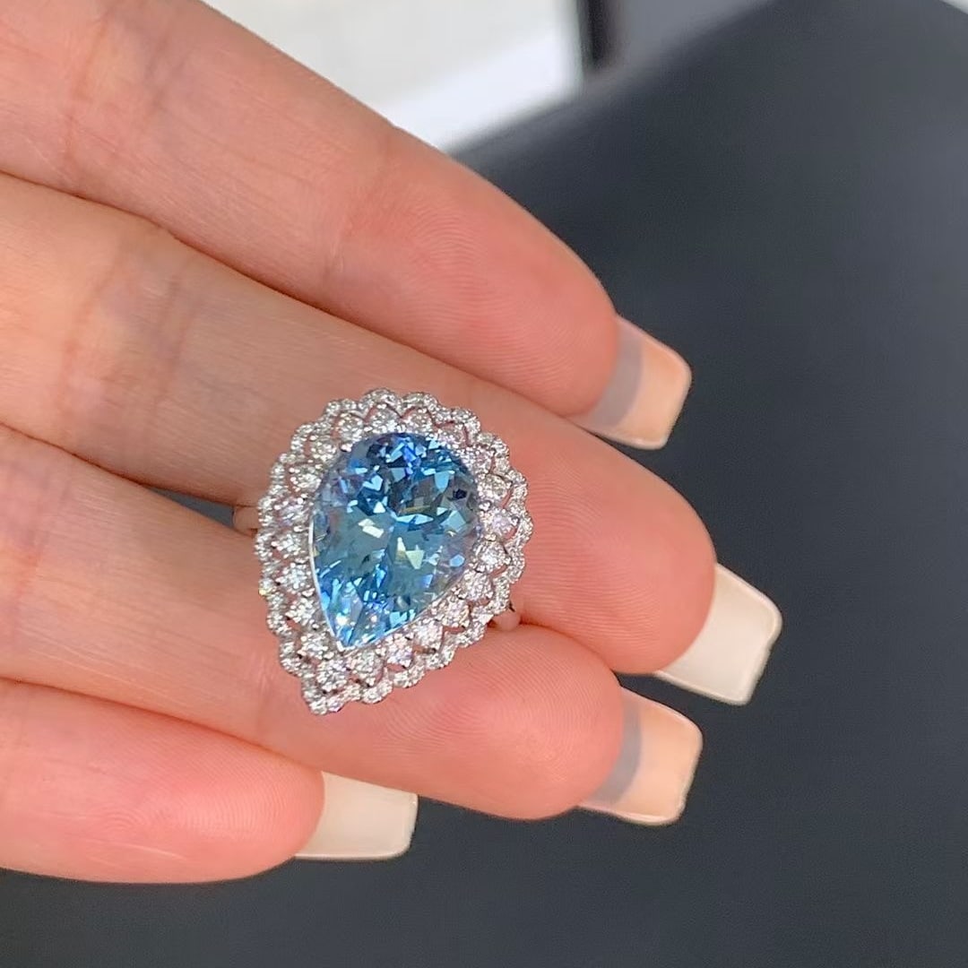 14k Gold 6.41 Ctw Natural Aquamarine & Diamond Ring/pendant( Without Chain ) - 2