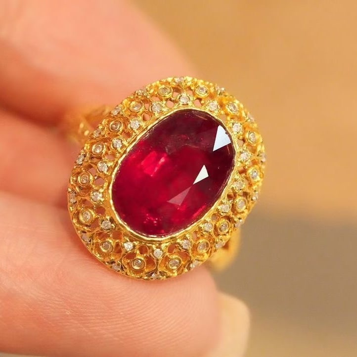 14k Gold 3.8 Ct Natural Tourmaline & Diamond Ring (1 of 7)