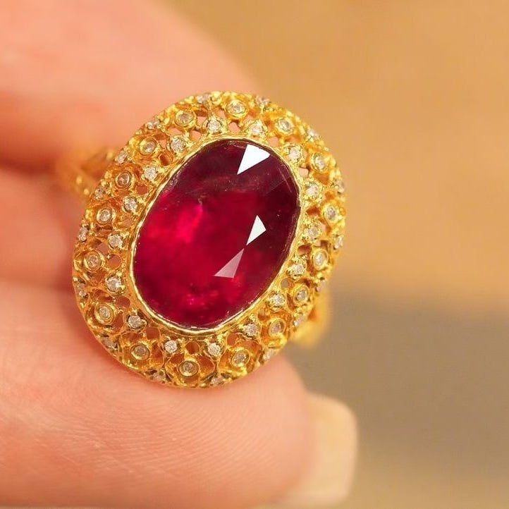 14k Gold 3.8 Ct Natural Tourmaline & Diamond Ring - 2