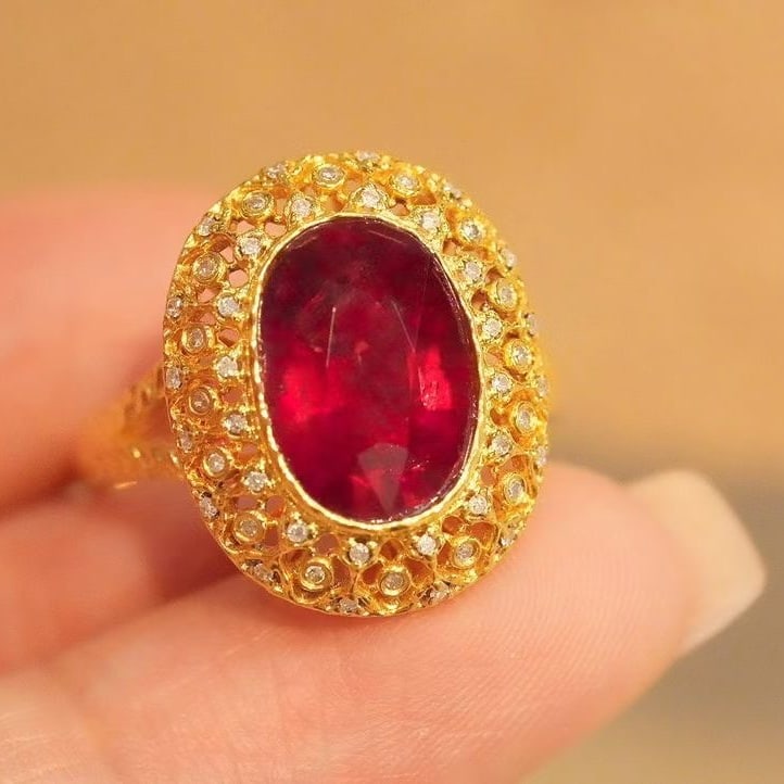 14k Gold 3.8 Ct Natural Tourmaline & Diamond Ring - 3