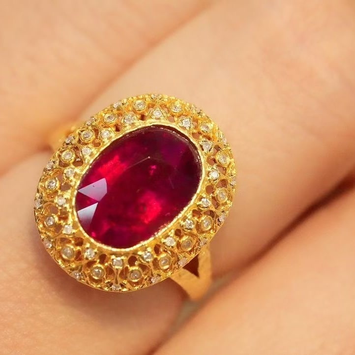 14k Gold 3.8 Ct Natural Tourmaline & Diamond Ring - 4