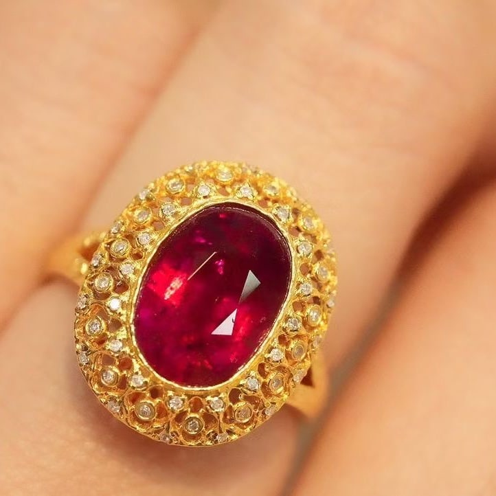 14k Gold 3.8 Ct Natural Tourmaline & Diamond Ring - 5