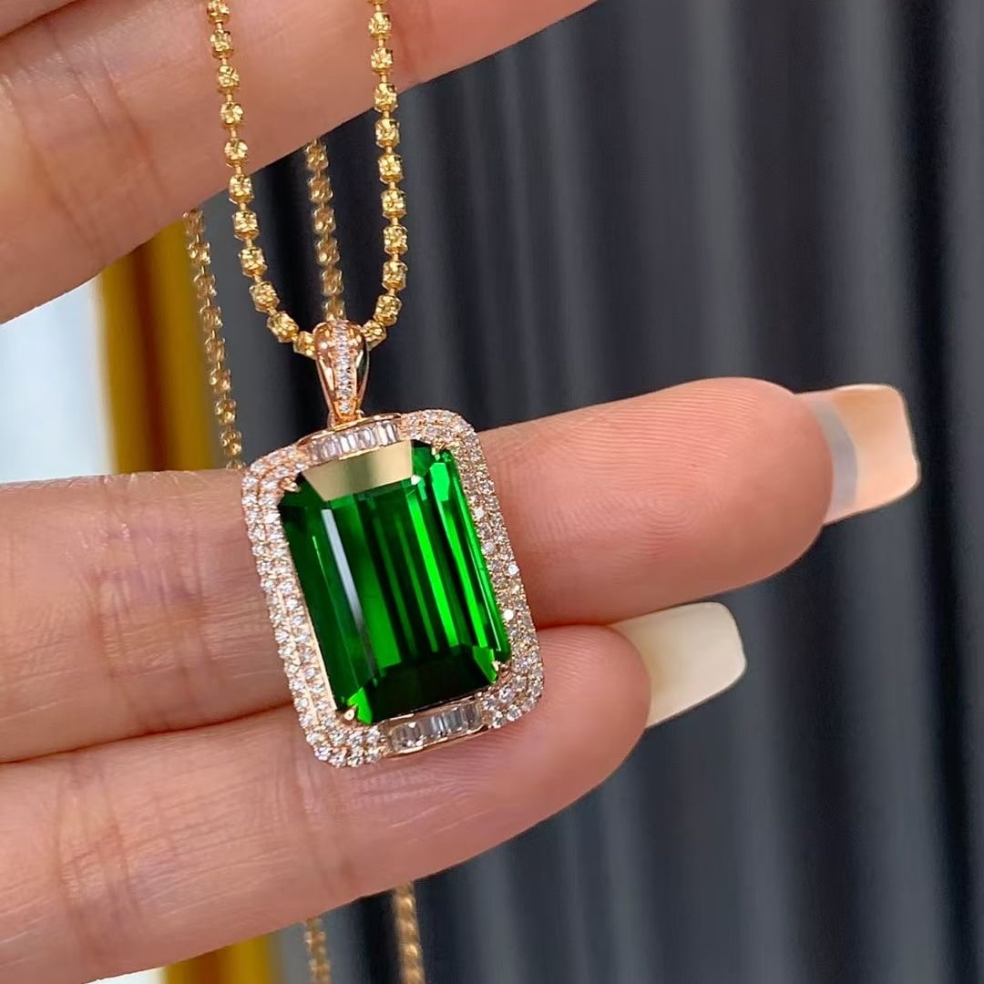 14k Gold 13.33 Ctw Natural Tourmaline & Diamond Pendant( Without Chain ) - 2