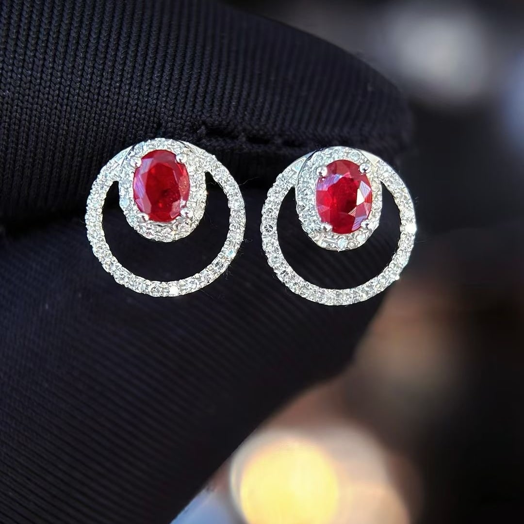 14k Gold 0.5 Ct Natural Ruby & Diamond Earrings - 2