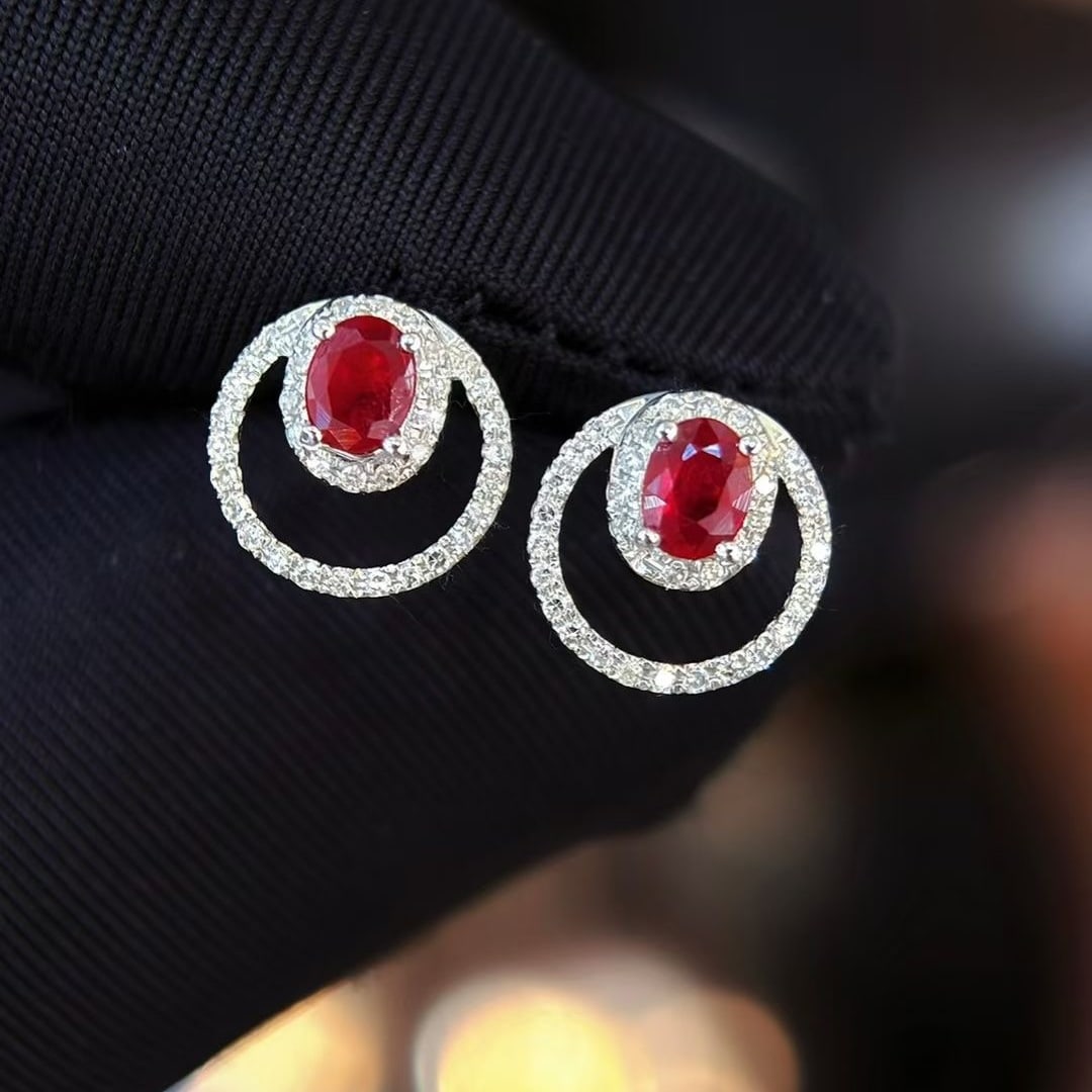 14k Gold 0.5 Ct Natural Ruby & Diamond Earrings - 3