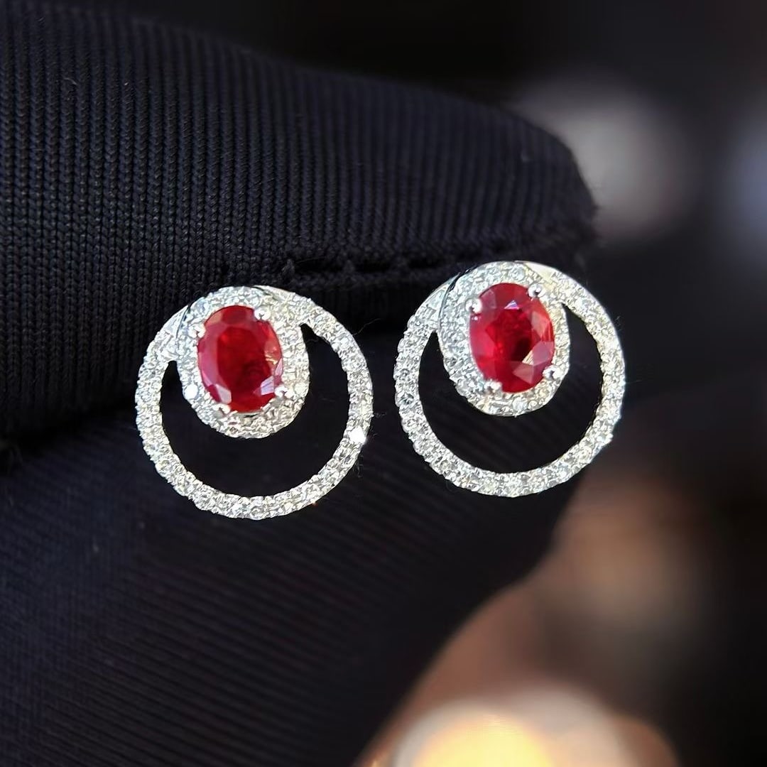14k Gold 0.5 Ct Natural Ruby & Diamond Earrings - 4