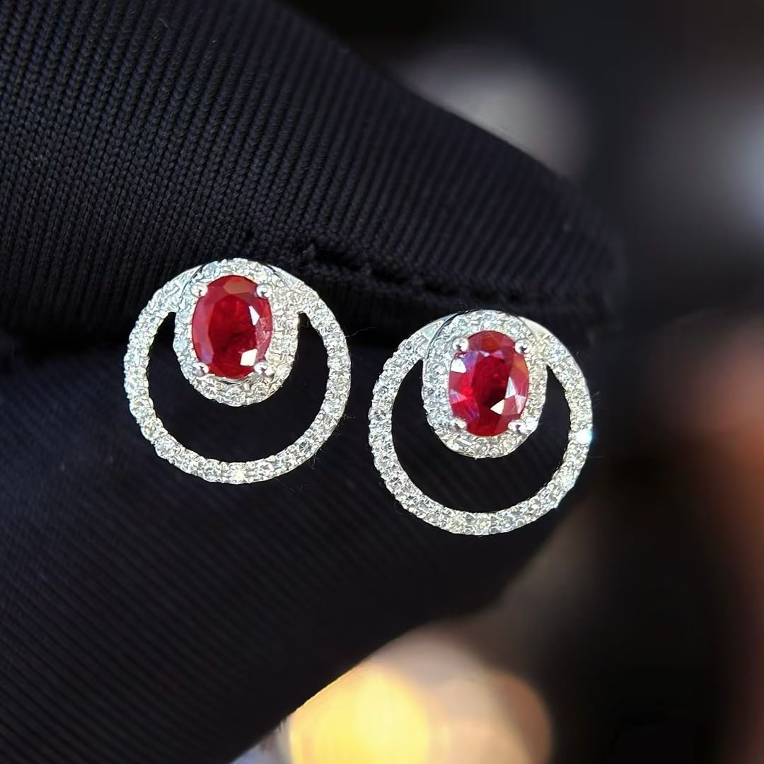 14k Gold 0.5 Ct Natural Ruby & Diamond Earrings - 5