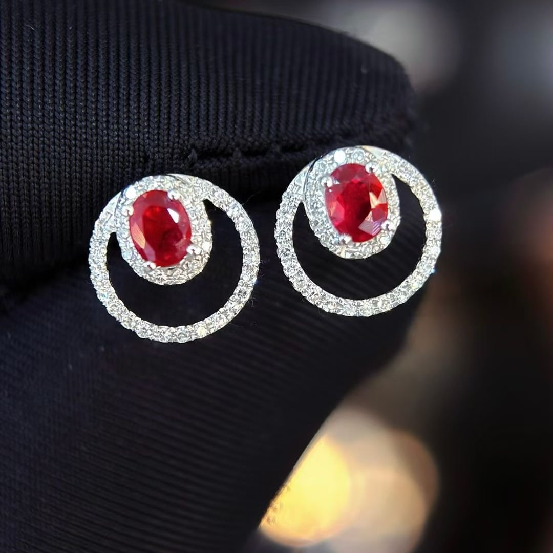 14k Gold 0.5 Ct Natural Ruby & Diamond Earrings - 7