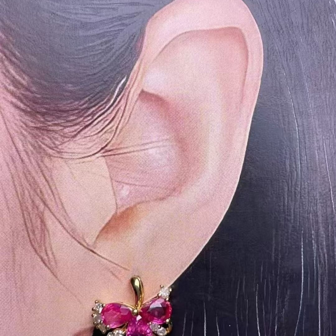 14k Gold 1.1 Ct Natural Ruby & Diamond Earrings - 4