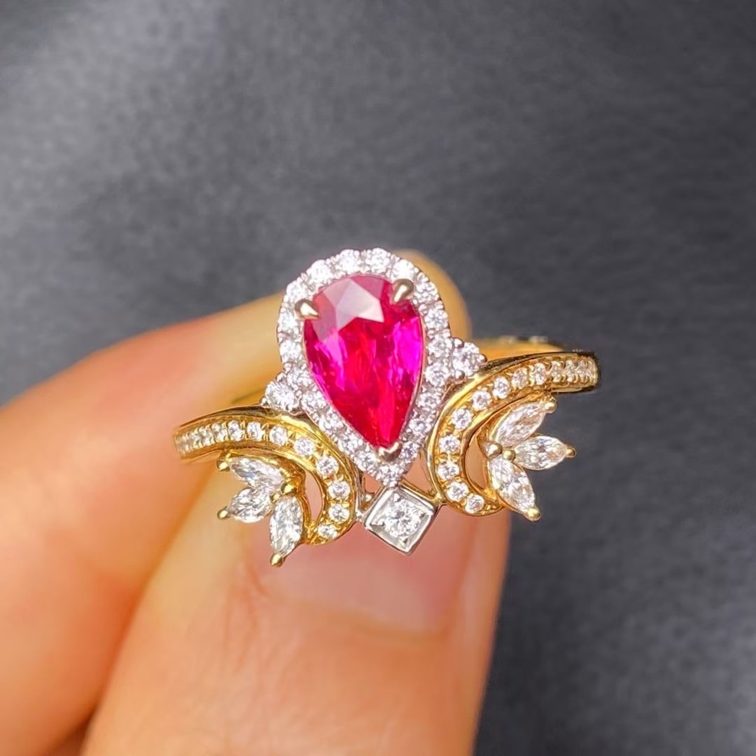 14k Gold 0.92 Ct Natural Ruby & Diamond Ring - 4
