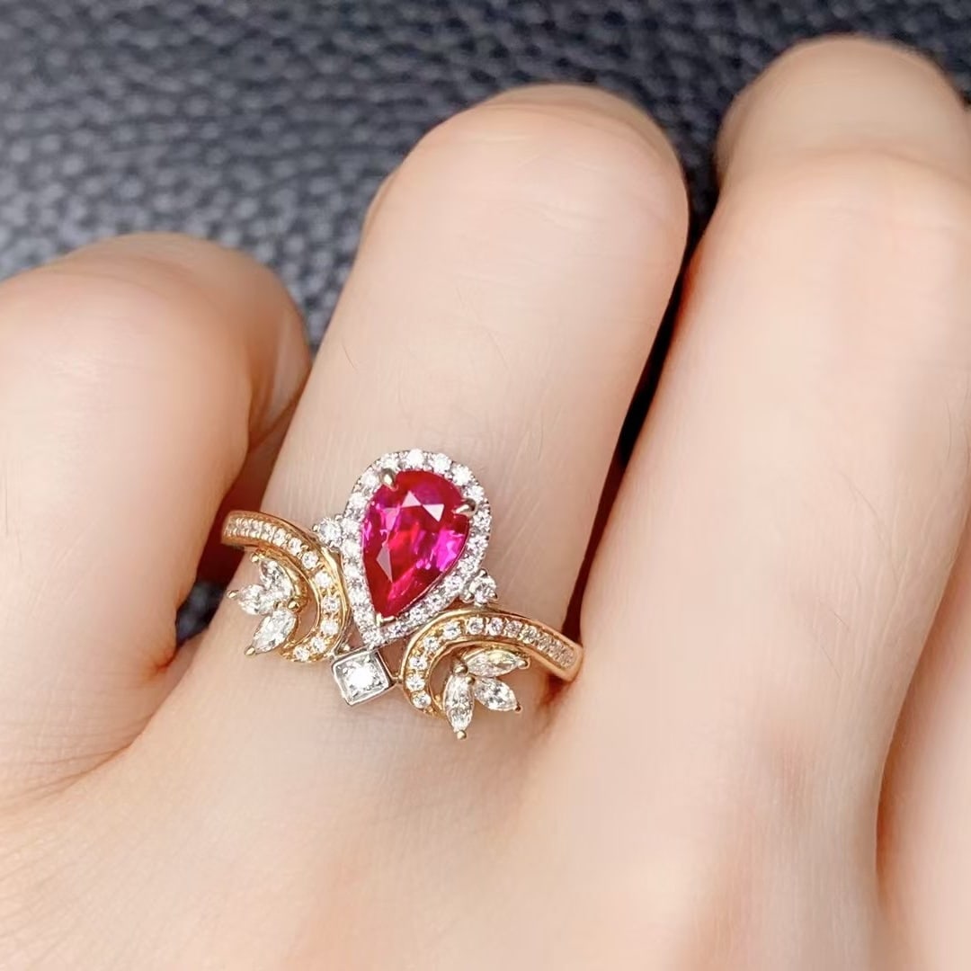 14k Gold 0.92 Ct Natural Ruby & Diamond Ring - 6
