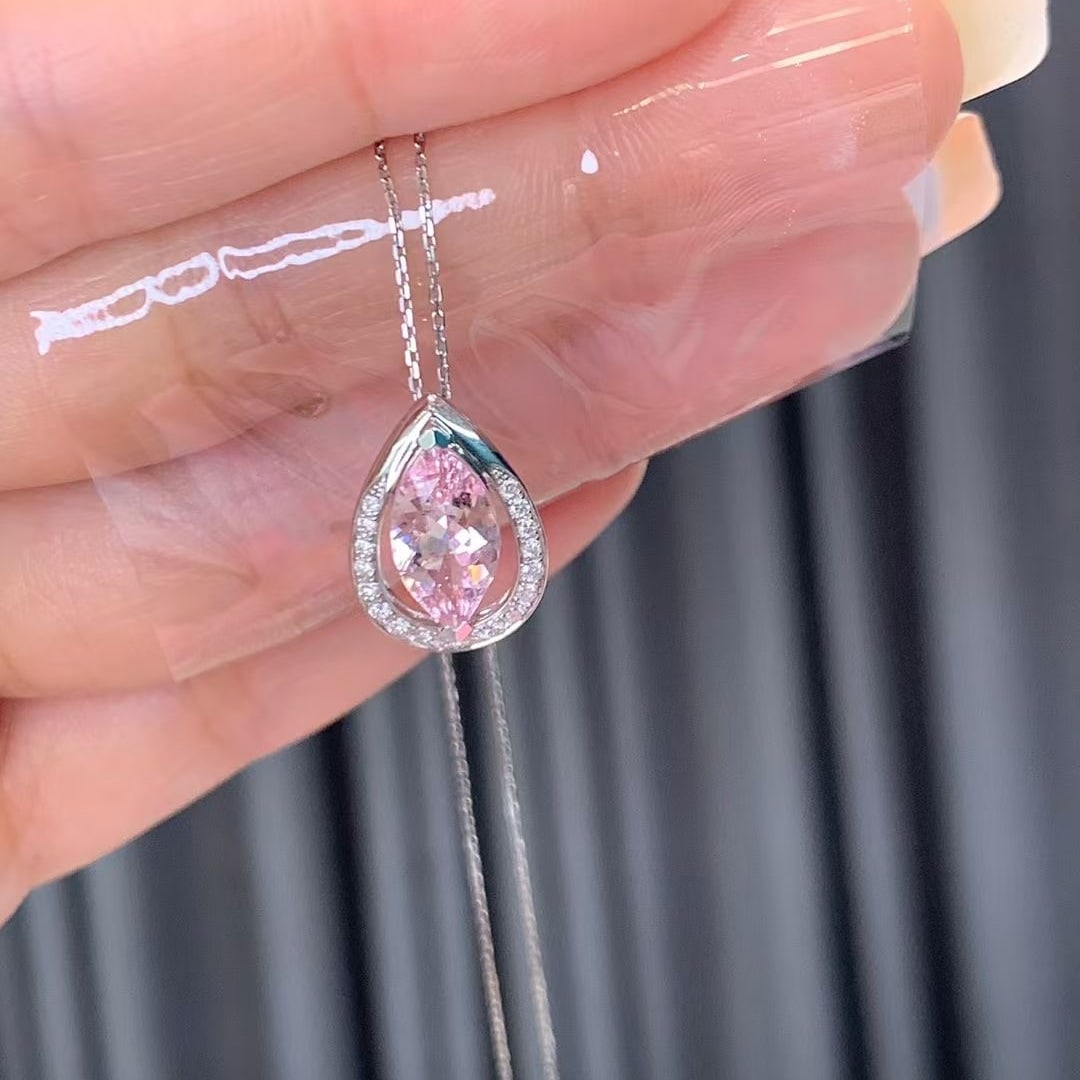 14k Gold 1.14 Ct Natural Morganite & Diamond Necklace - 3