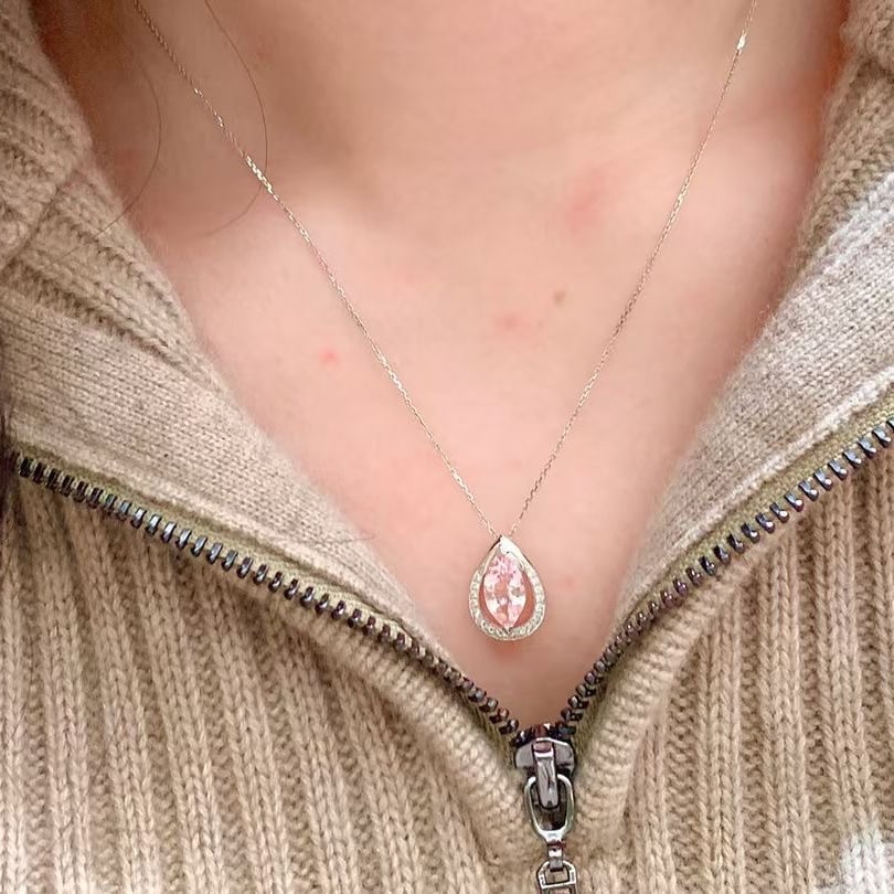 14k Gold 1.14 Ct Natural Morganite & Diamond Necklace - 6