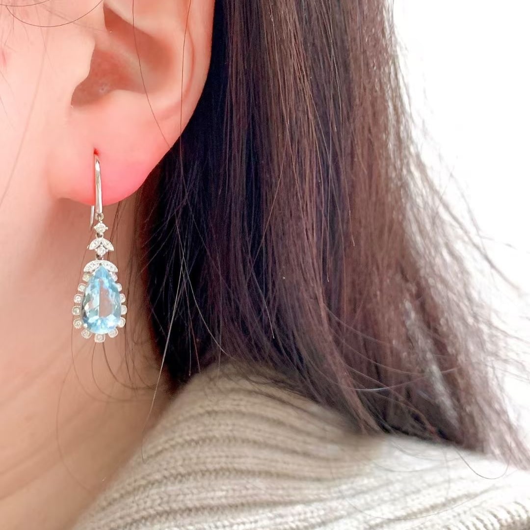 14k Gold 4.71 Ct Natural Aquamarine & Morganite & Diamond Earrings - 6
