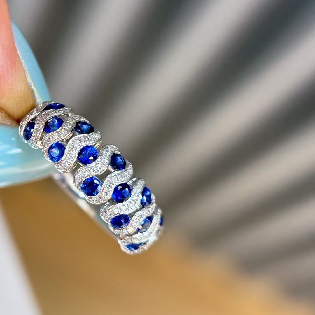 14k Gold 0.8 Ct Natural Sapphire & Diamond Ring - 2