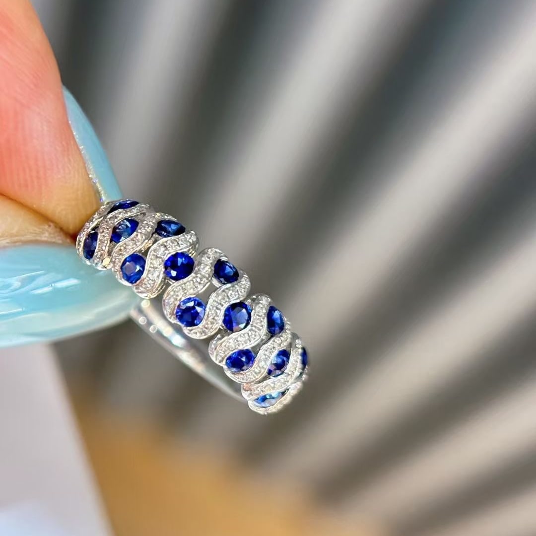 14k Gold 0.8 Ct Natural Sapphire & Diamond Ring - 3