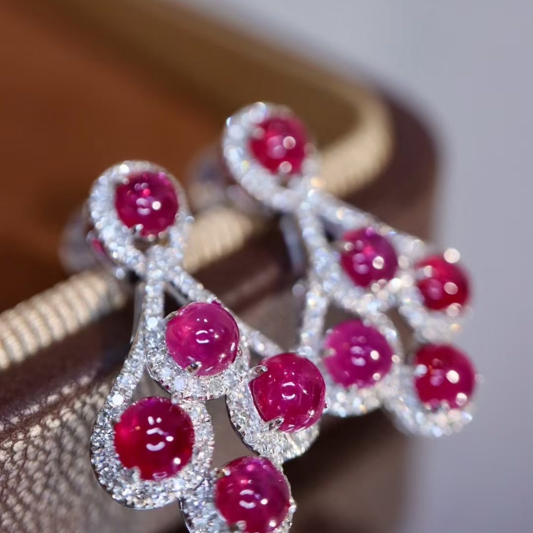 14k Gold 3.34 Ctw Natural Ruby & Diamond Earrings - 2