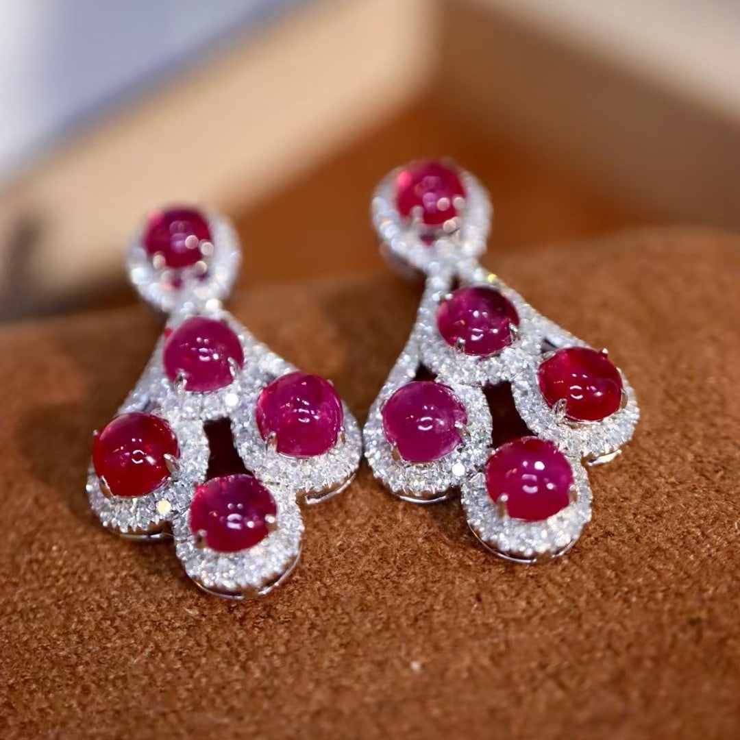 14k Gold 3.34 Ctw Natural Ruby & Diamond Earrings - 3