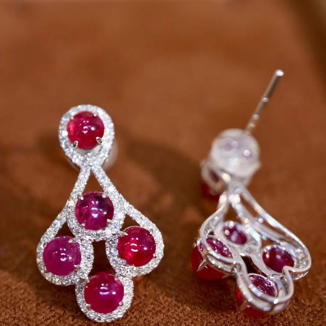 14k Gold 3.34 Ctw Natural Ruby & Diamond Earrings - 4