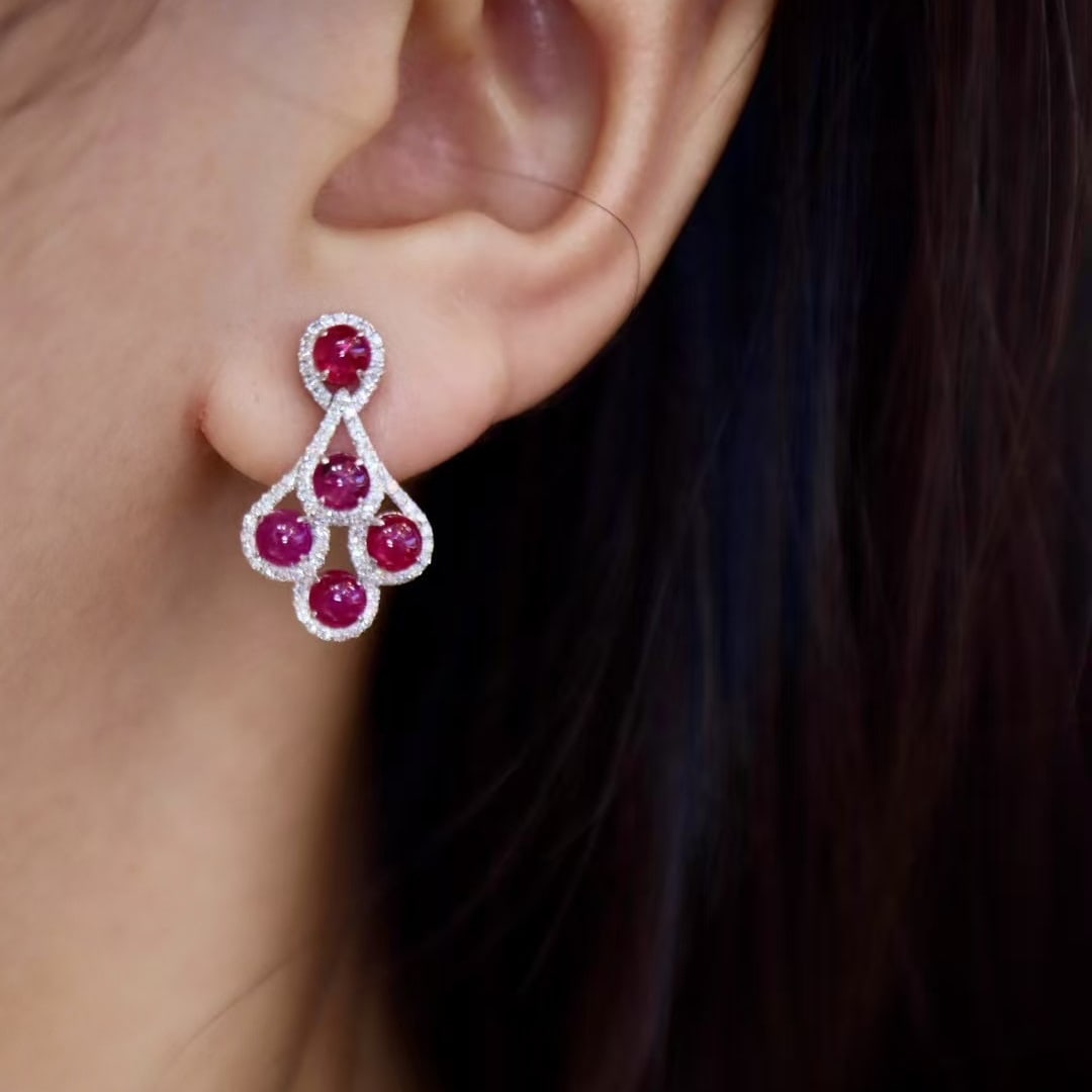 14k Gold 3.34 Ctw Natural Ruby & Diamond Earrings - 5