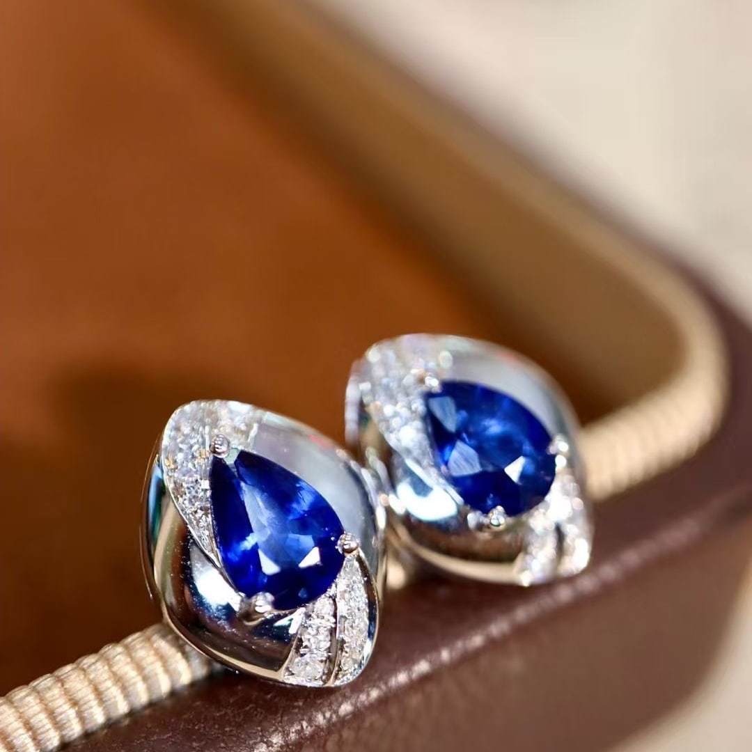 14k Gold 1.33 Ctw Natural Sapphire & Diamond Earrings - 2