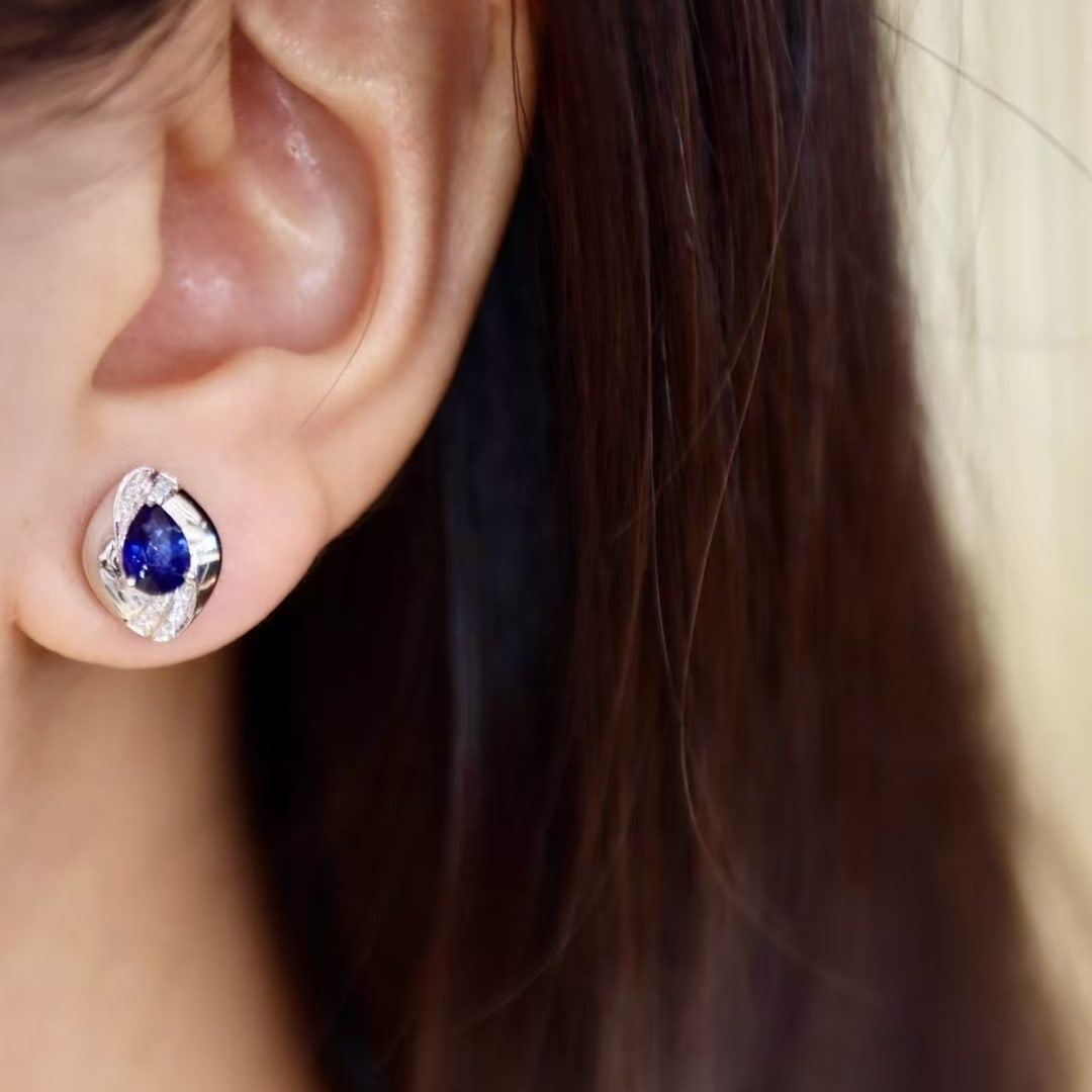 14k Gold 1.33 Ctw Natural Sapphire & Diamond Earrings - 4