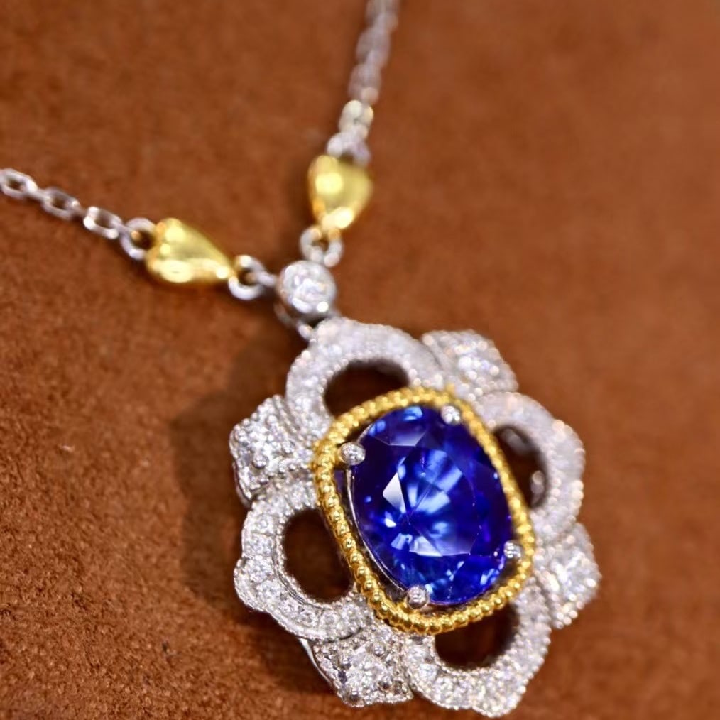 14k Gold 2.44 Ctw Natural Sapphire & Diamond Pendant( Without Chain ) - 2