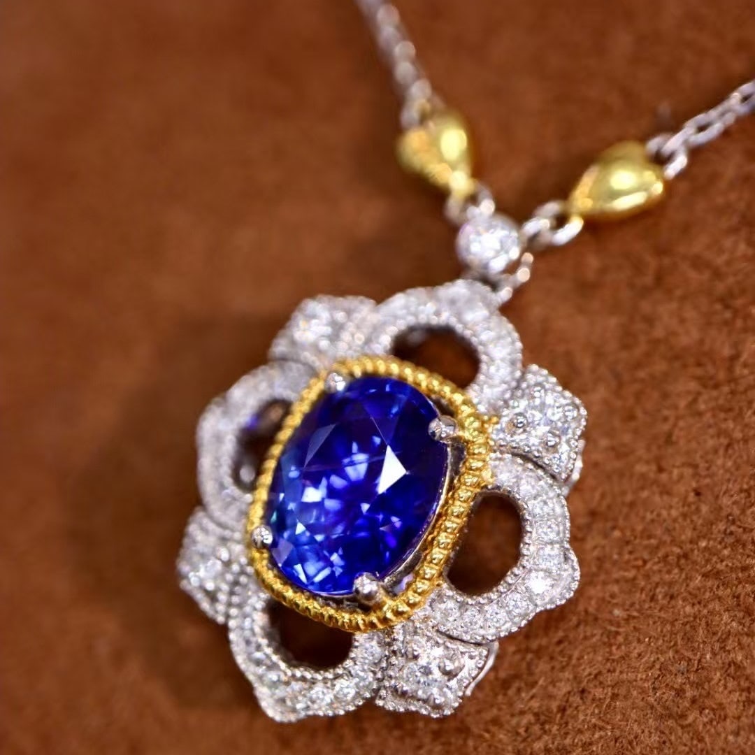 14k Gold 2.44 Ctw Natural Sapphire & Diamond Pendant( Without Chain ) - 3