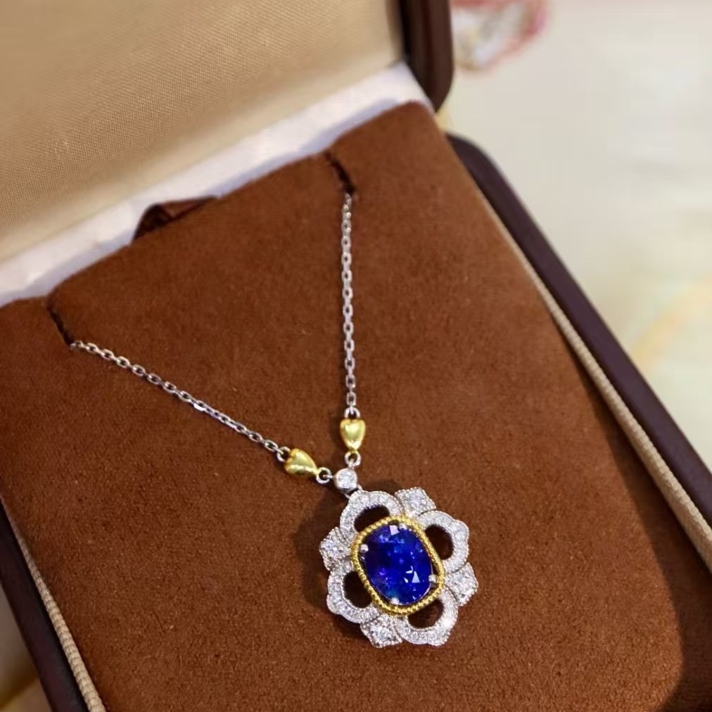 14k Gold 2.44 Ctw Natural Sapphire & Diamond Pendant( Without Chain ) - 5