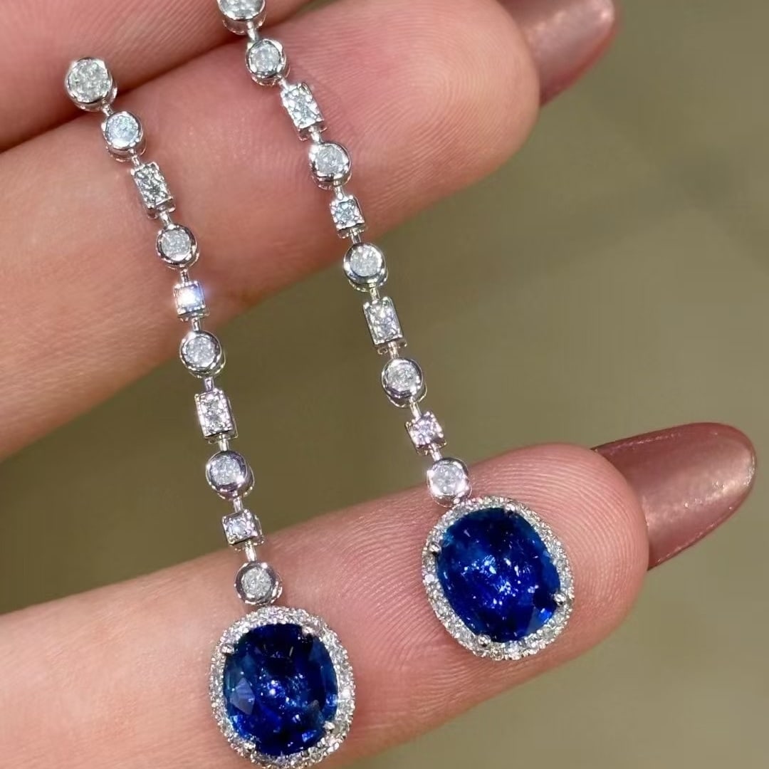 14k Gold 2.8 Ct Natural Sapphire & Diamond Earrings - 3