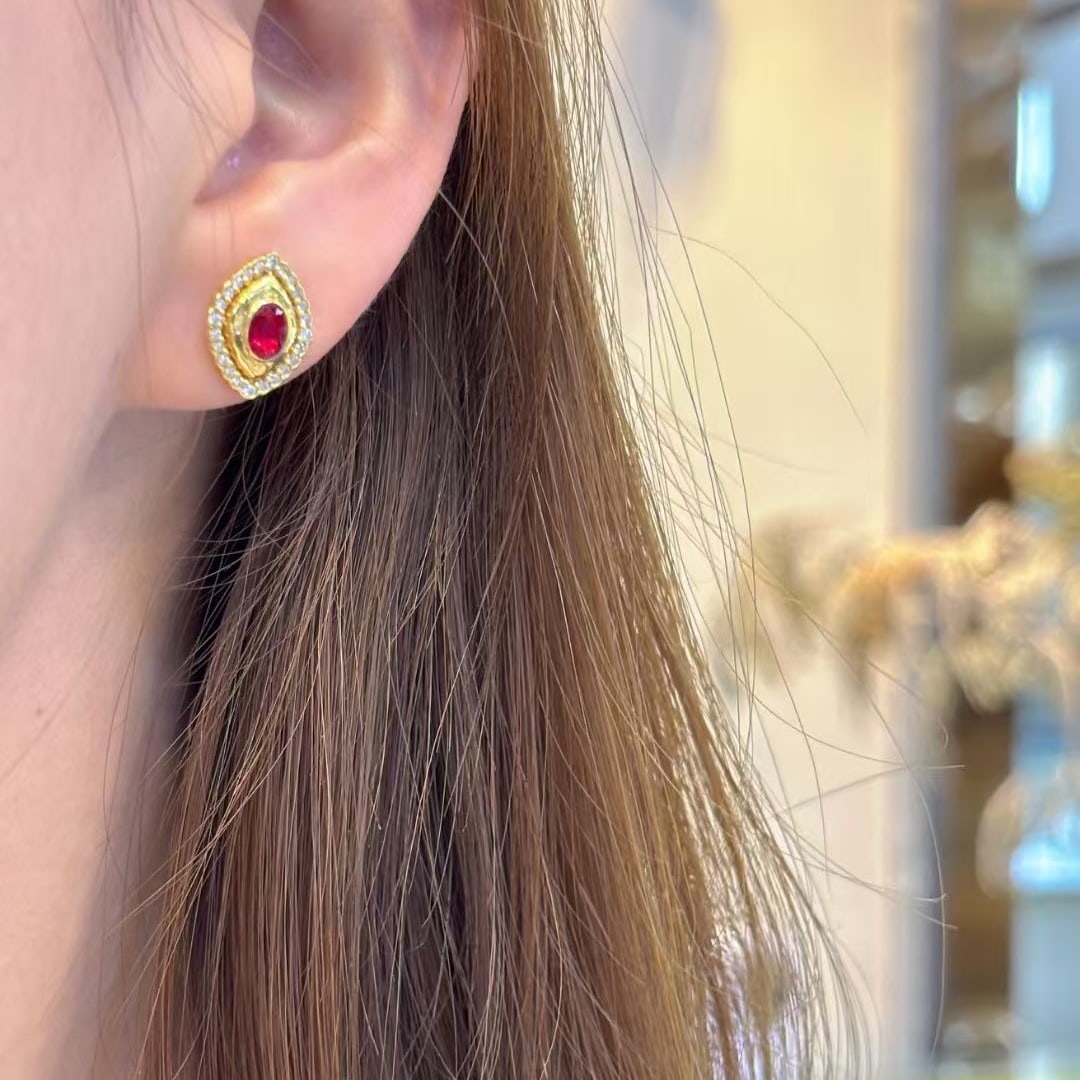 14k Gold 0.5 Ct Natural Ruby & Diamond Earrings - 5