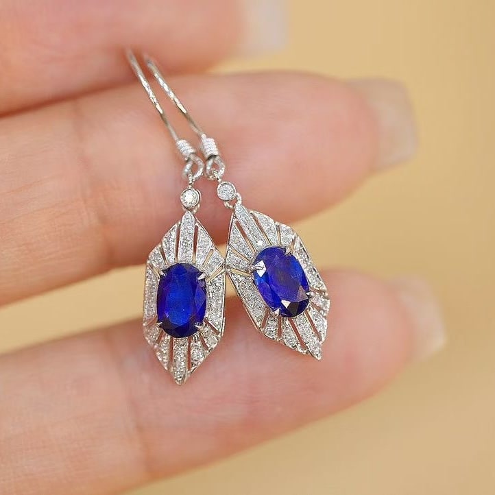 14k Gold 1 Ct Natural Sapphire & Diamond Earrings - 6