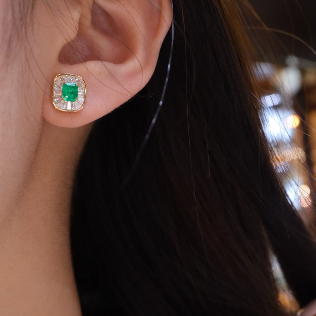 14k Gold 1.45 Ctw Vivid Green Natural Emerald & Diamond Earrings - 5