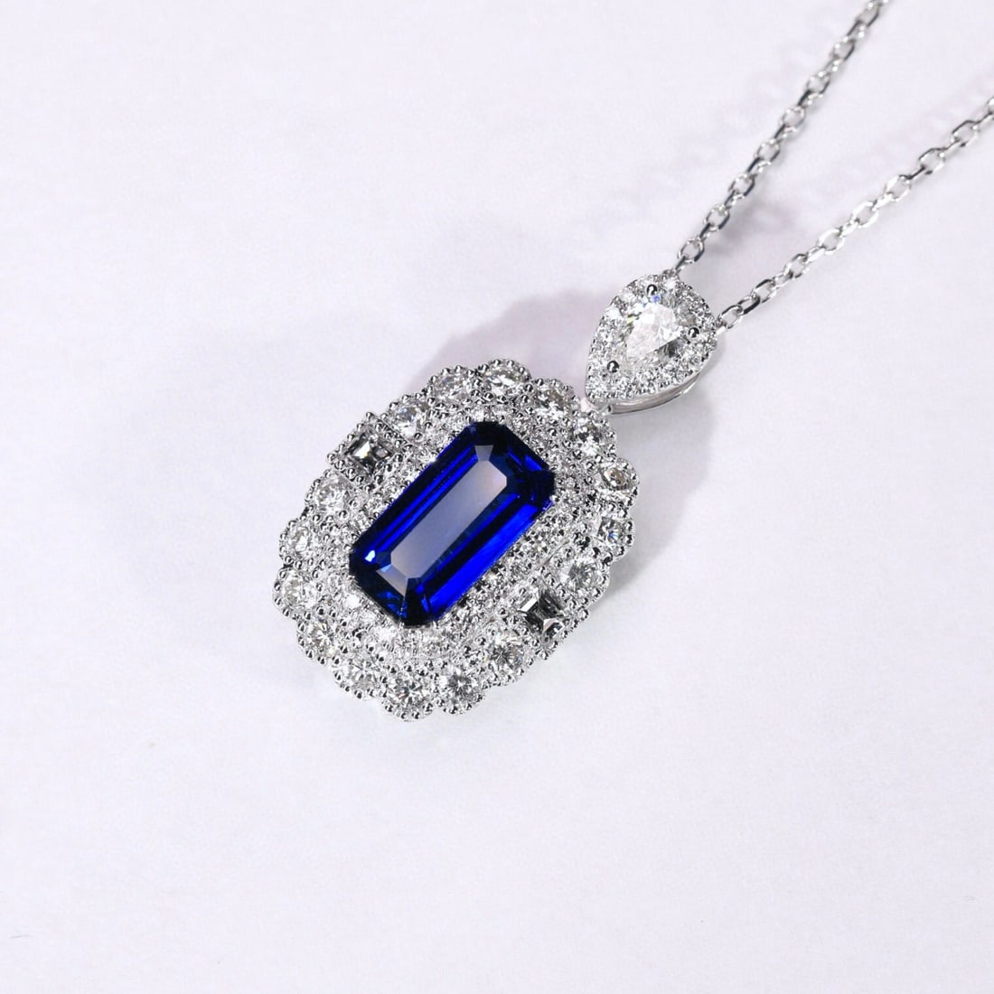14k Gold 1.88 Ctw Natural Sapphire & Diamond Pendant( Without Chain ) - 4