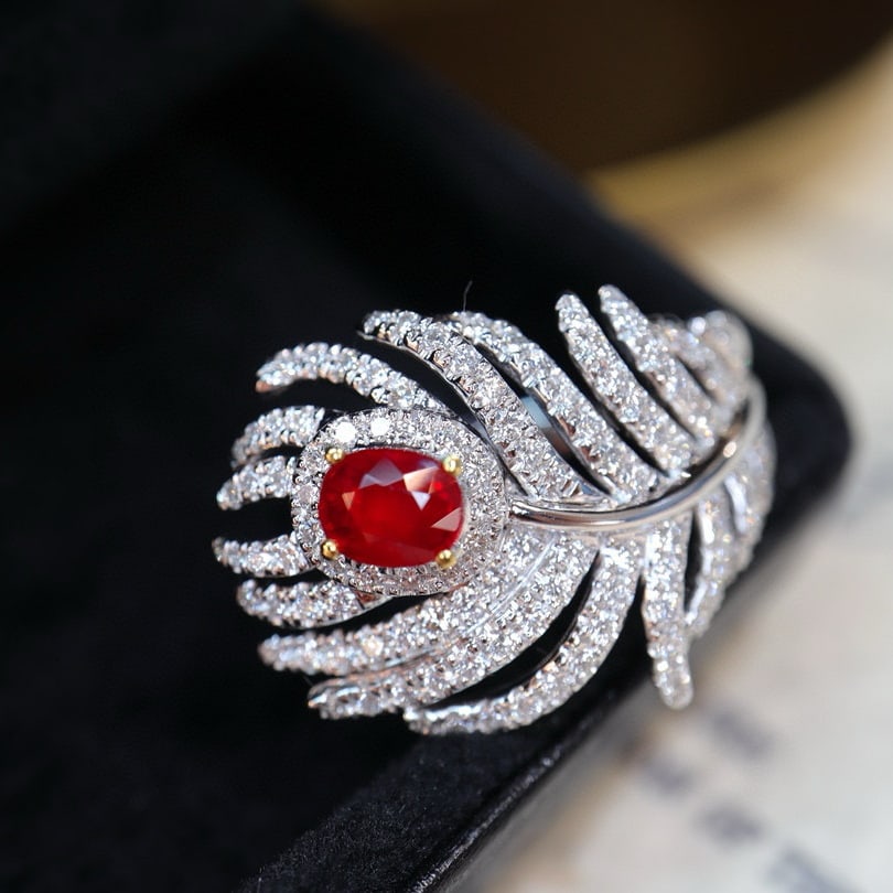 14k Gold 1.43 Ctw Natural Ruby & Diamond Ring: Ref:230996006 // gold content:14k gold // ring size:7. 25us // // main gemstone:ruby // shape:oval // carat weight:0. 63ct // color:pigeonblood red // treatment:natural // // adjacent gemstone 2 :