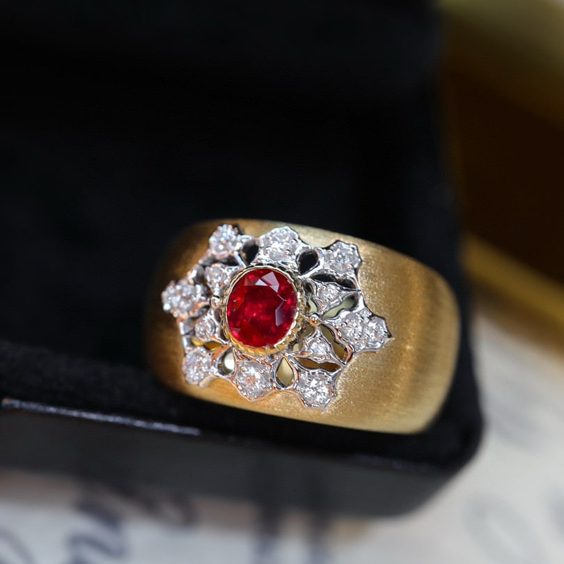 14k Gold 0.63 Ctw Natural Ruby & Diamond Ring - 2