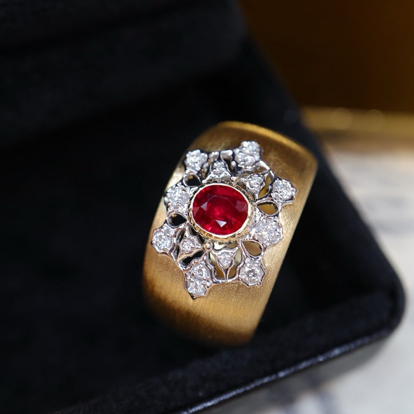 14k Gold 0.63 Ctw Natural Ruby & Diamond Ring - 3
