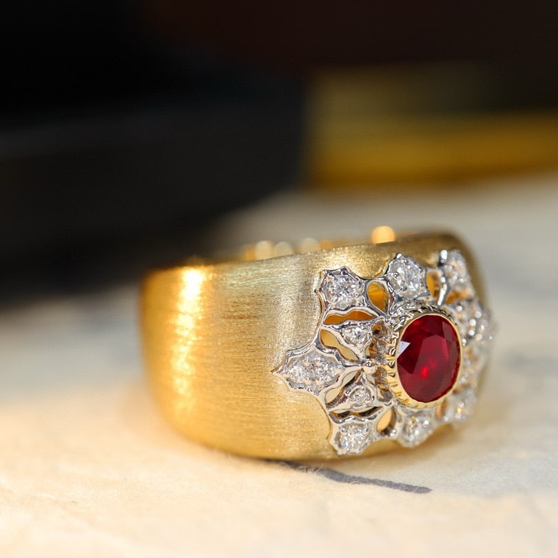 14k Gold 0.63 Ctw Natural Ruby & Diamond Ring - 5