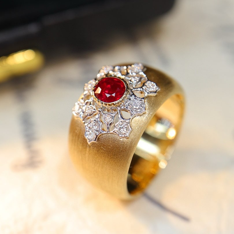 14k Gold 0.63 Ctw Natural Ruby & Diamond Ring - 6