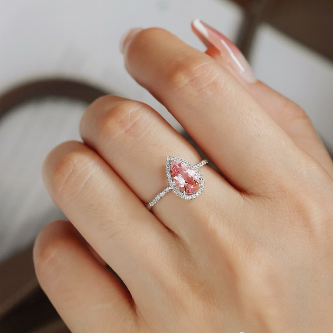 14k Gold 1.23 Ctw Natural Morganite & Diamond Ring - 4