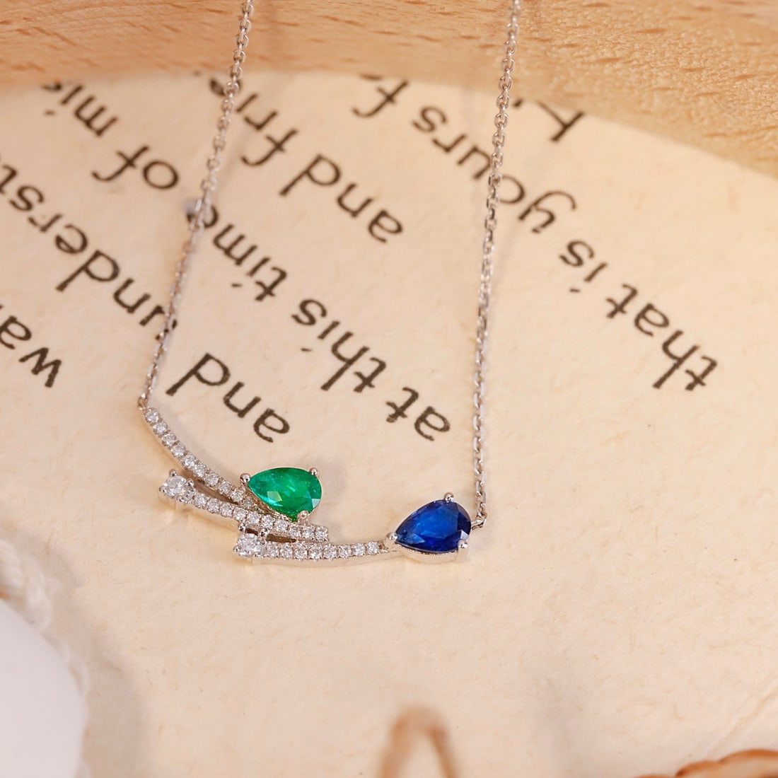 14k Gold 0.52 Ctw Natural Sapphire & Emerald & Toi Et Moi Necklace - 3