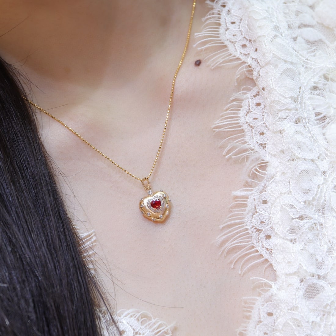 14k Gold 0.4 Ct Natural Ruby & Diamond Pendant( Without Chain ) - 2
