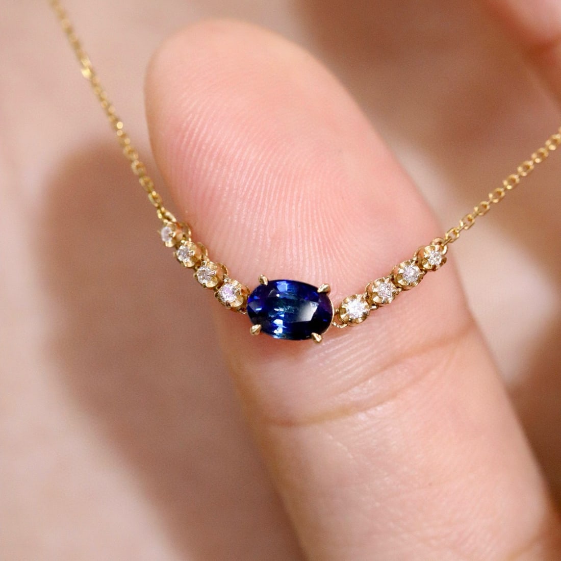 14k Gold 0.71 Ctw Natural Sapphire & Diamond Necklace - 5