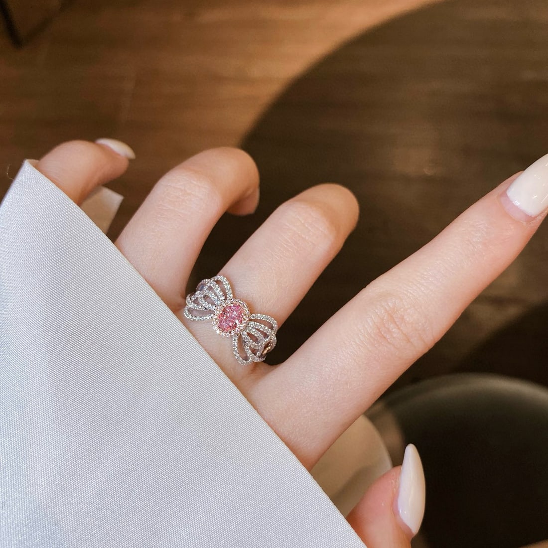 14k Gold 0.98 Ctw Natural Pink Diamond & Diamond Ring - 6