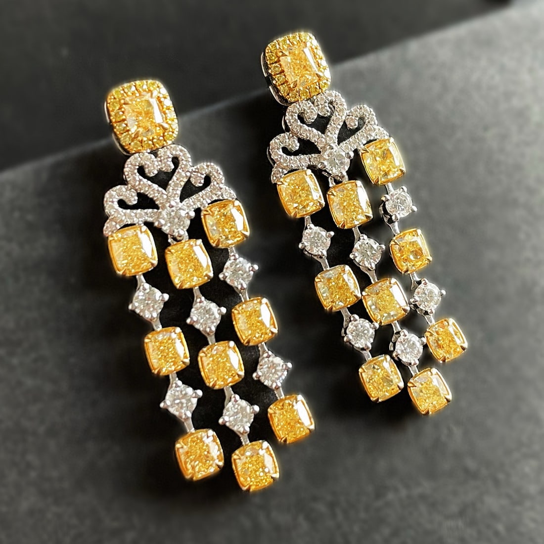 14k Gold 4.16 Ctw Natural Yellow Diamond & Diamond Earrings - 2