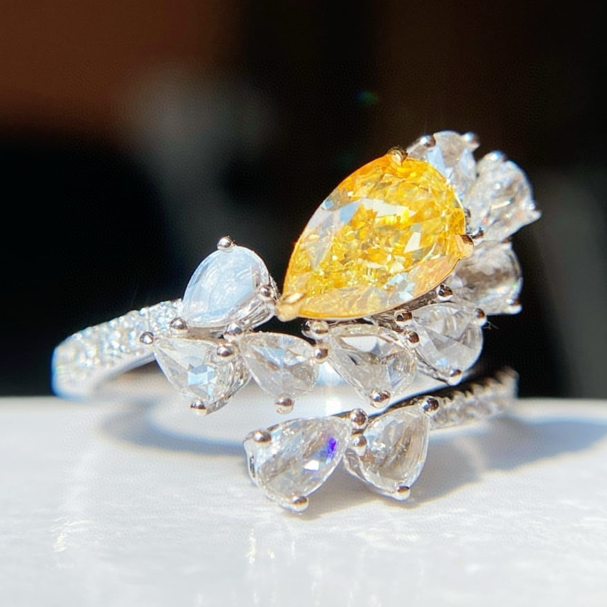 Gia Certified 14k Gold 1.66 Ctw Natural Yellow Diamond & Diamond Ring - 2