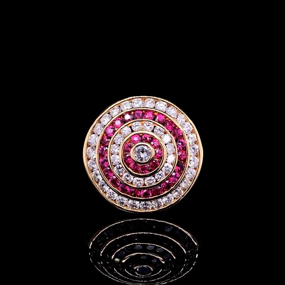 14k Gold 1.97 Ctw Natural Ruby & Diamond Ring: Ref:230996038 // gold content:14k gold // ring size:7. 25us // // main gemstone:ruby // shape:round // carat weight:0. 79ct // color:red // treatment:natural // cut grade:g // // adjacent gemstone 2 :