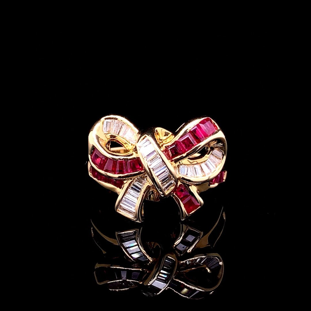 14k Gold 1.78 Ctw Natural Ruby & Diamond Ring: Ref:230996039 // gold content:14k gold // ring size:7. 25us // // main gemstone:ruby // shape:square // carat weight:1. 3ct // color:red // treatment:natural // // adjacent gemstone 2 : diamond // sha